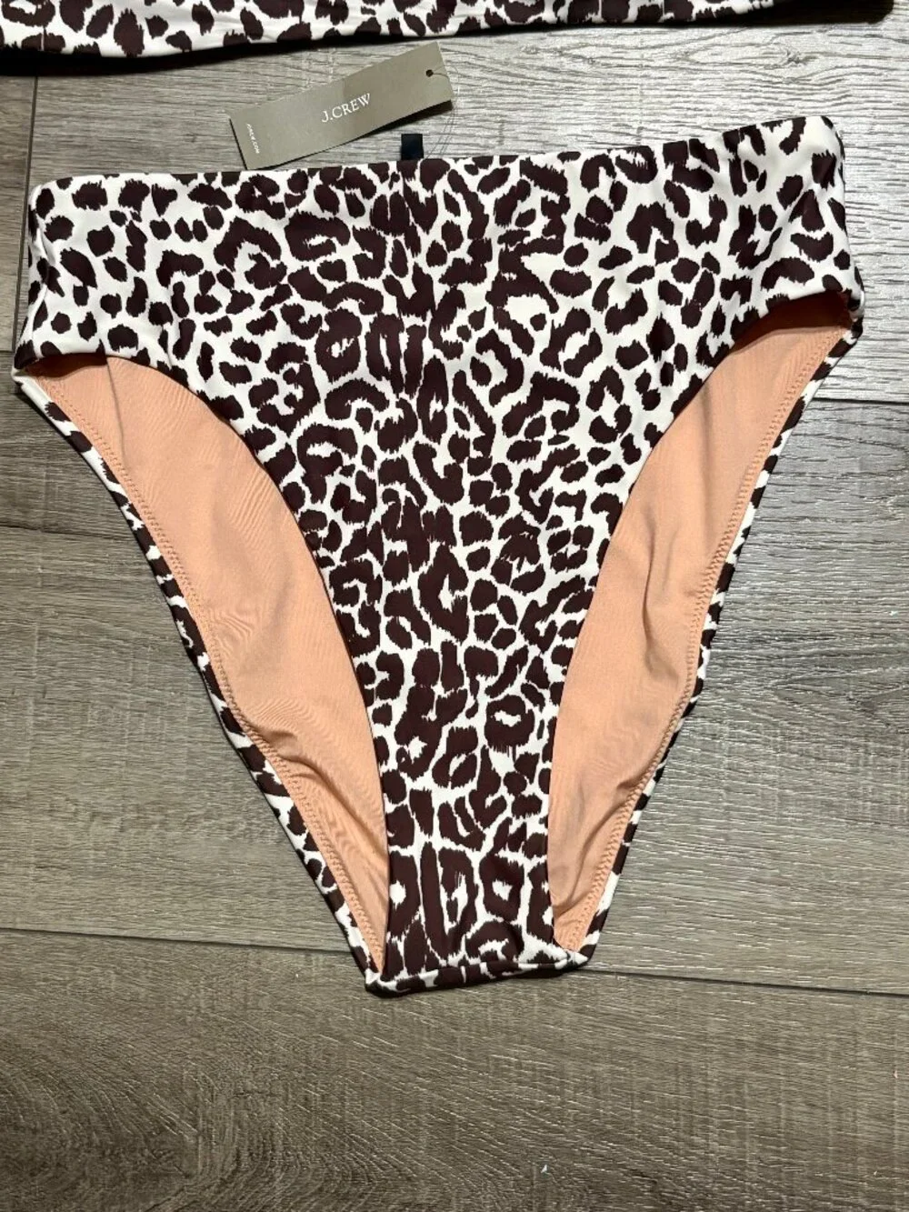 J. Crew Brown and Cream Leopard Print Bandeau Bikini